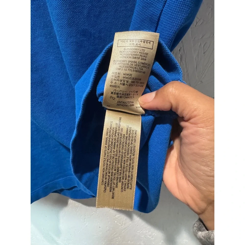 Burberry London England Mens Blue Pique Cotton Polo Shirt Large 3974314
